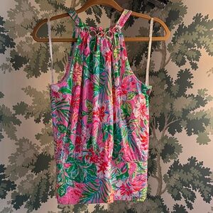 Lilly Pulitzer Pink and Green Floral Halter Top
